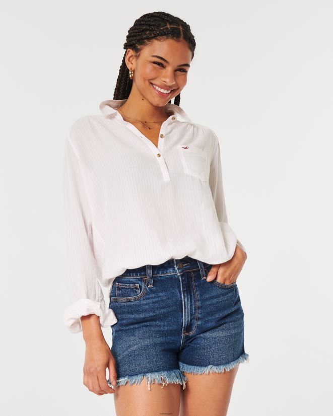 educación física Hollister camisa popover fácil de algodón ligero raya rosa claro 086N62392 mujer tapas