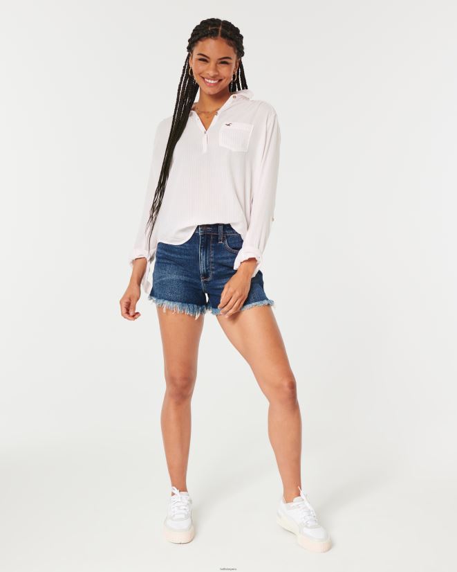 educación física Hollister camisa popover fácil de algodón ligero raya rosa claro 086N62392 mujer tapas