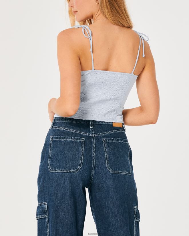 educación física Hollister top fruncido de satén elástico azul claro 086N62324 mujer tapas