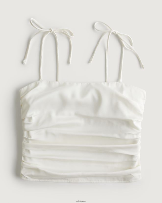 educación física Hollister top fruncido de satén elástico blanco 086N62234 mujer tapas
