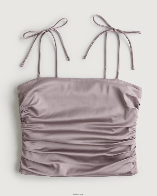 educación física Hollister top fruncido de satén elástico gris púrpura 086N62343 mujer tapas