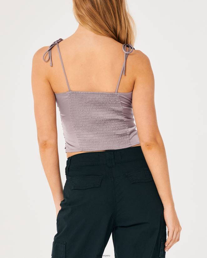 educación física Hollister top fruncido de satén elástico gris púrpura 086N62343 mujer tapas
