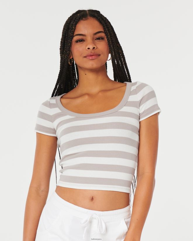 educación física Hollister camiseta de canalé con escote redondo raya topo 086N62325 mujer tapas