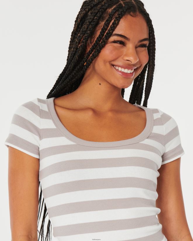 educación física Hollister camiseta de canalé con escote redondo raya topo 086N62325 mujer tapas