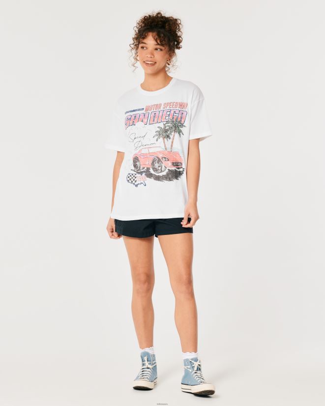 educación física Hollister camiseta extragrande con estampado de autos de carreras de san diego blanco 086N62358 mujer tapas