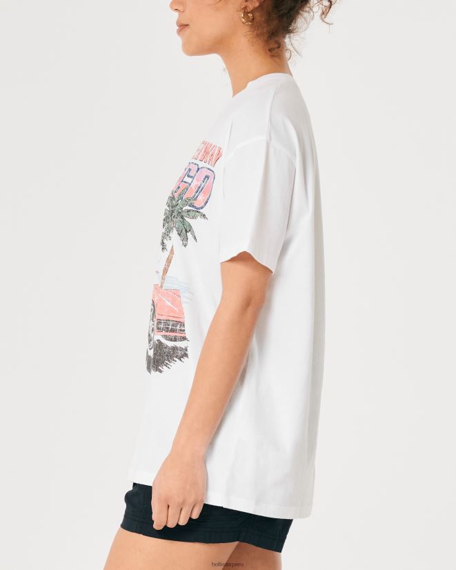 educación física Hollister camiseta extragrande con estampado de autos de carreras de san diego blanco 086N62358 mujer tapas