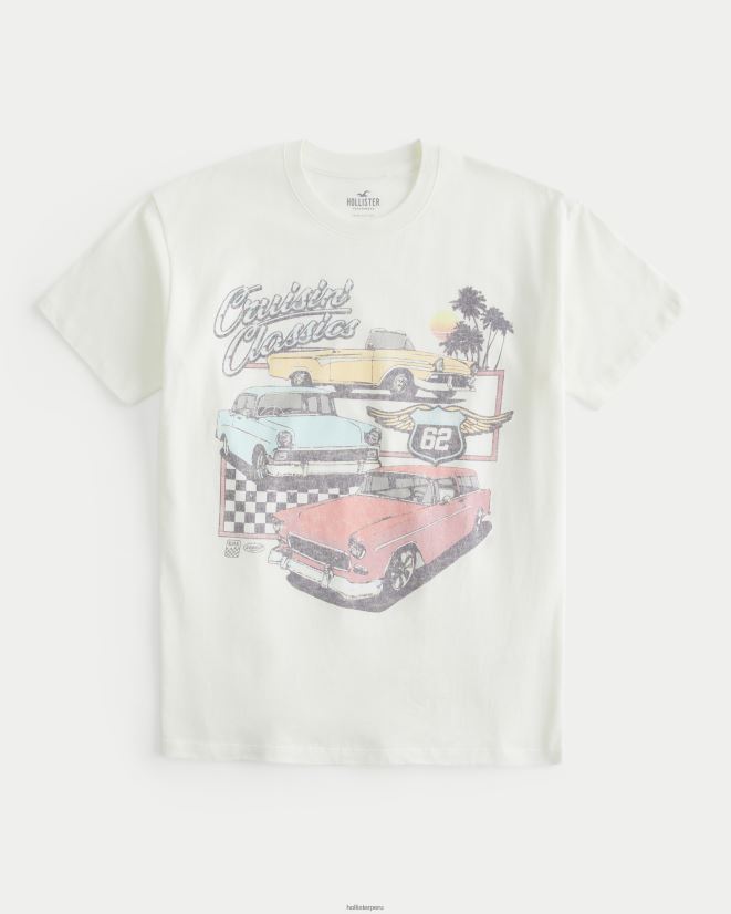 educación física Hollister camiseta extragrande con gráfico de auto clásico blanco 086N6261 mujer tapas