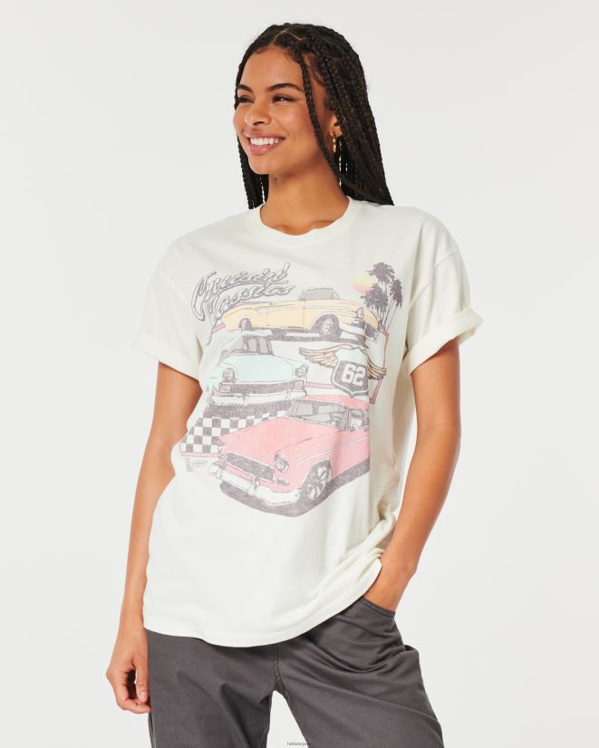 educación física Hollister camiseta extragrande con gráfico de auto clásico blanco 086N6261 mujer tapas