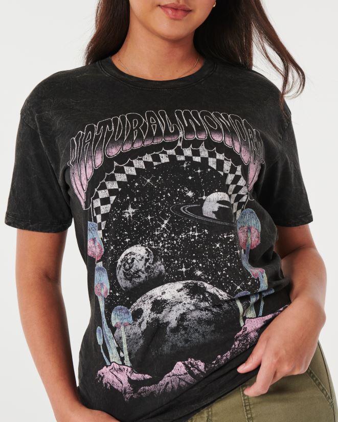 educación física Hollister camiseta extragrande con gráfico de maravilla natural negro 086N62130 mujer tapas
