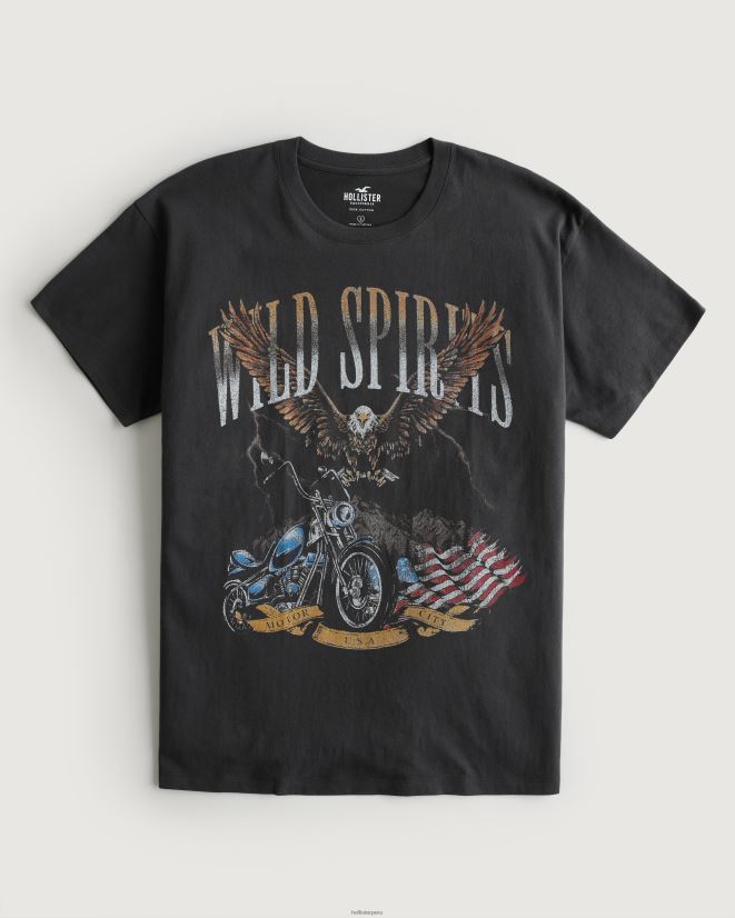 educación física Hollister camiseta extragrande con gráfico de motocicleta de espíritus salvajes gris oscuro 086N62423 mujer tapas