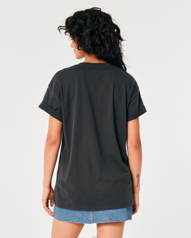 educación física Hollister camiseta extragrande con gráfico de motocicleta de espíritus salvajes gris oscuro 086N62423 mujer tapas
