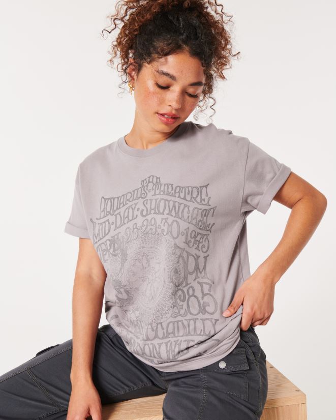 educación física Hollister camiseta extragrande con gráfico del teatro de Londres gris púrpura 086N62114 mujer tapas