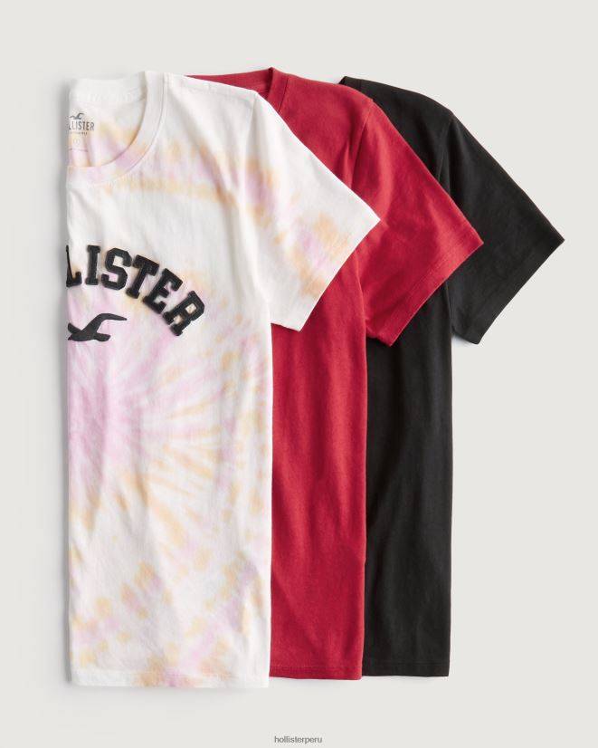 educación física Hollister paquete de 3 camisetas con gráfico de logo fácil tie dye negro-rojo 086N62440 mujer tapas