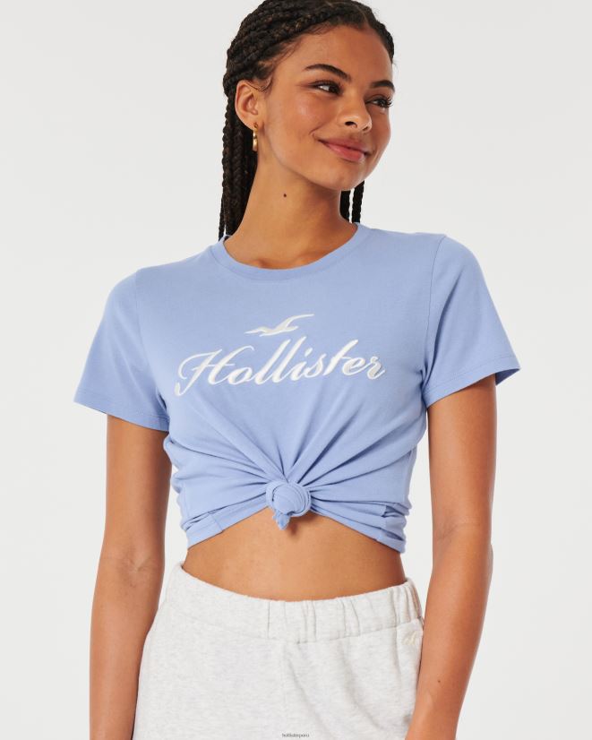 educación física Hollister playera con gráfico de logo fácil azul 086N62220 mujer tapas