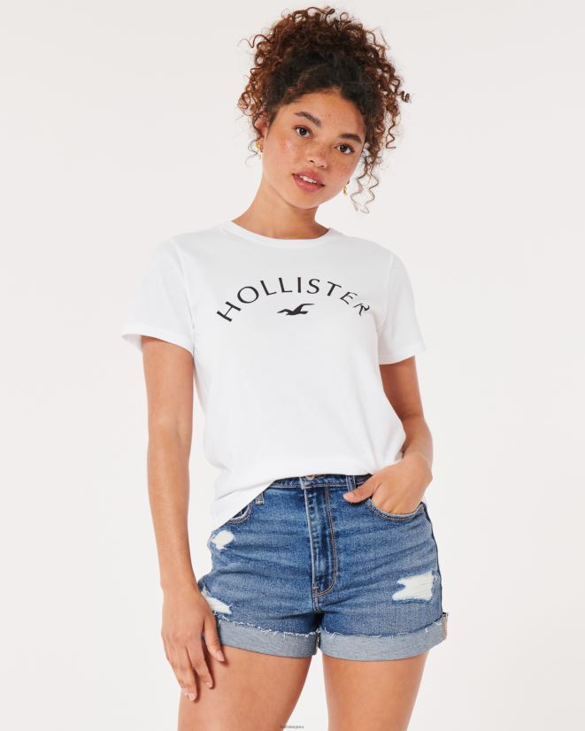 educación física Hollister playera con gráfico de logo fácil blanco 086N62240 mujer tapas