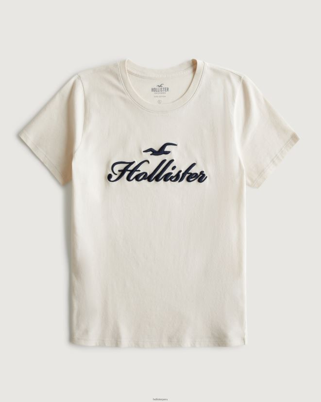 educación física Hollister playera con gráfico de logo fácil crema 086N62211 mujer tapas