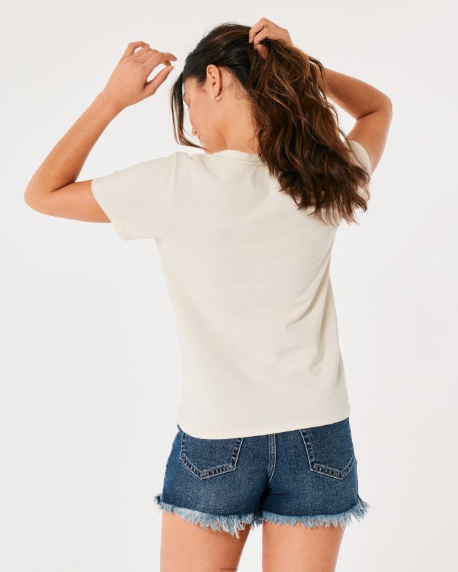 educación física Hollister playera con gráfico de logo fácil crema 086N62211 mujer tapas