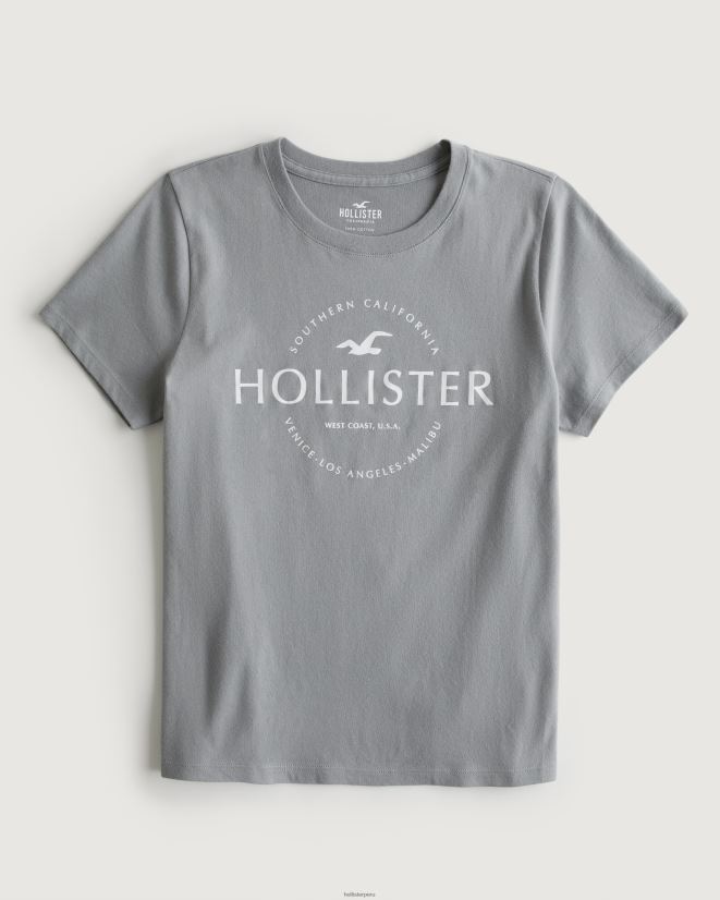 educación física Hollister playera con gráfico de logo fácil gris 086N62198 mujer tapas