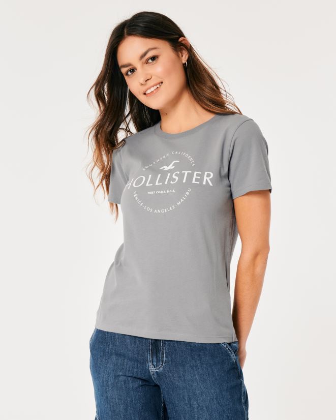 educación física Hollister playera con gráfico de logo fácil gris 086N62198 mujer tapas