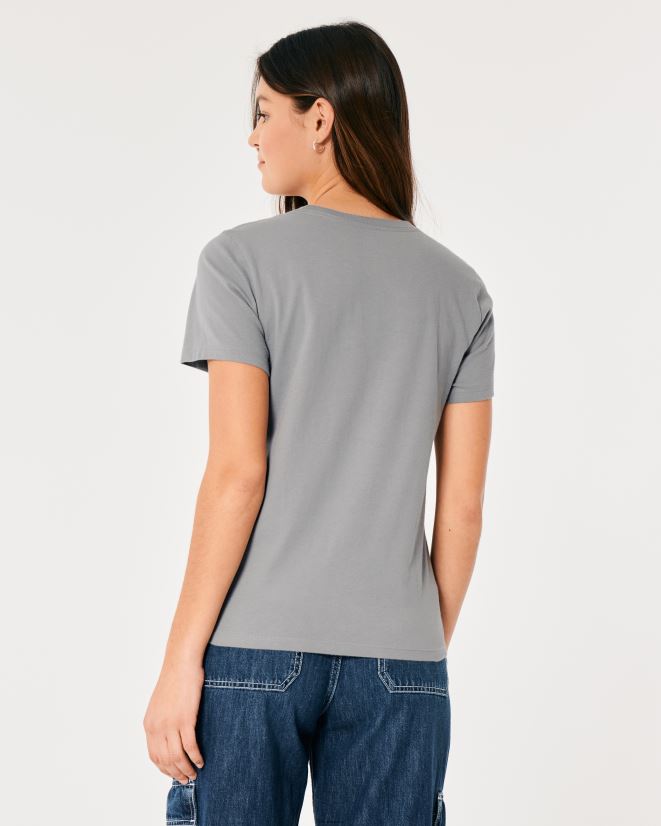 educación física Hollister playera con gráfico de logo fácil gris 086N62198 mujer tapas