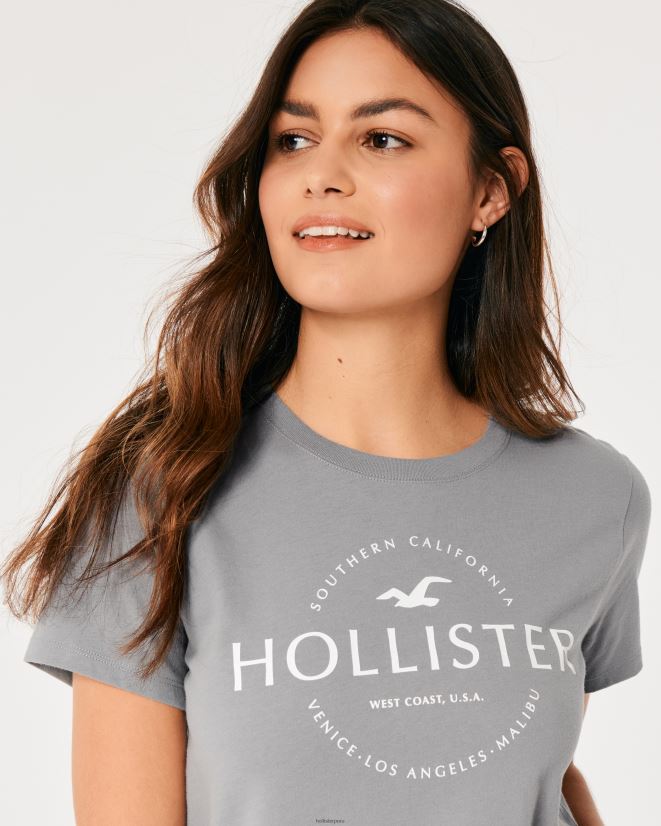 educación física Hollister playera con gráfico de logo fácil gris 086N62198 mujer tapas