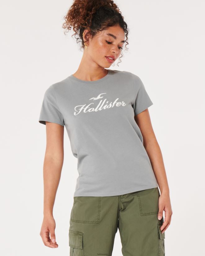 educación física Hollister playera con gráfico de logo fácil plano gris medio 086N62351 mujer tapas