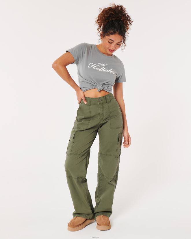 educación física Hollister playera con gráfico de logo fácil plano gris medio 086N62351 mujer tapas