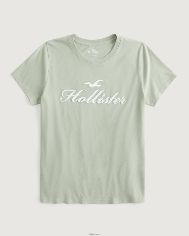 educación física Hollister playera con gráfico de logo fácil verde salvia 086N62207 mujer tapas