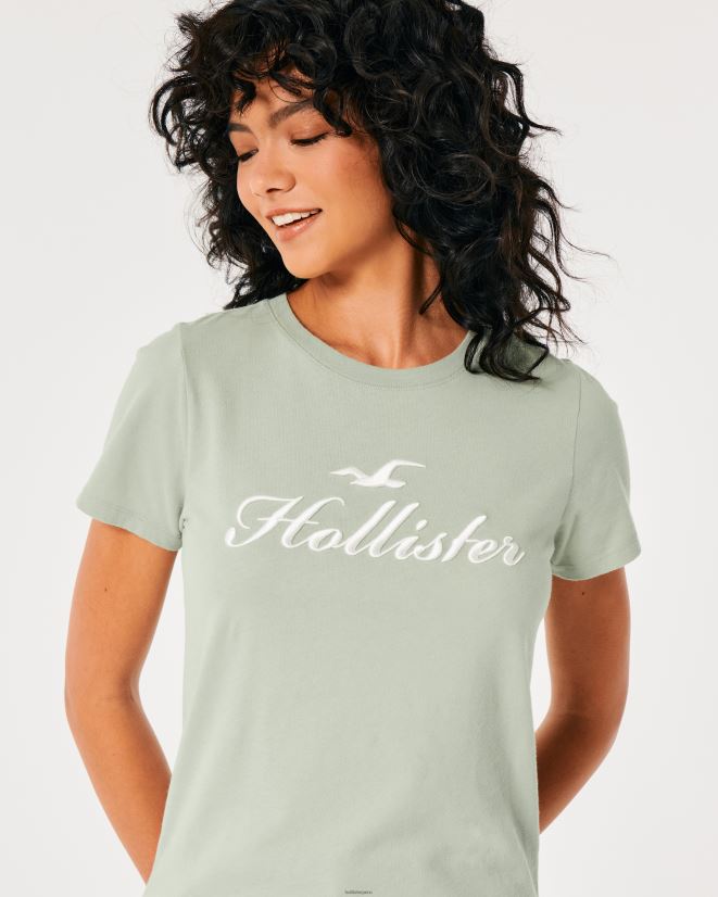 educación física Hollister playera con gráfico de logo fácil verde salvia 086N62207 mujer tapas