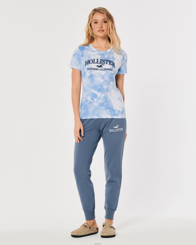 educación física Hollister playera con logo bordado Easy teñido anudado azul 086N62161 mujer tapas