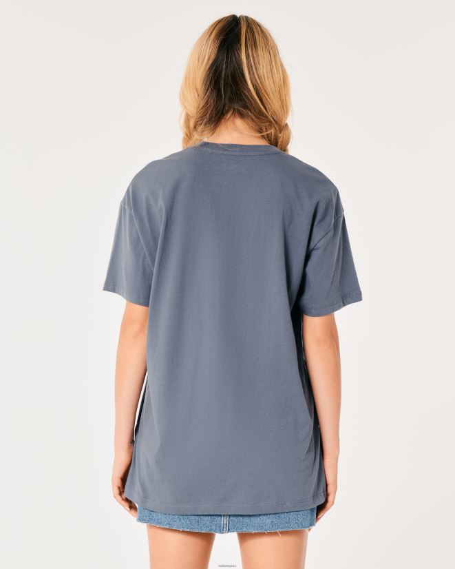 educación física Hollister playera extragrande con gráfico Ocean Beach California azul 086N6210 mujer tapas