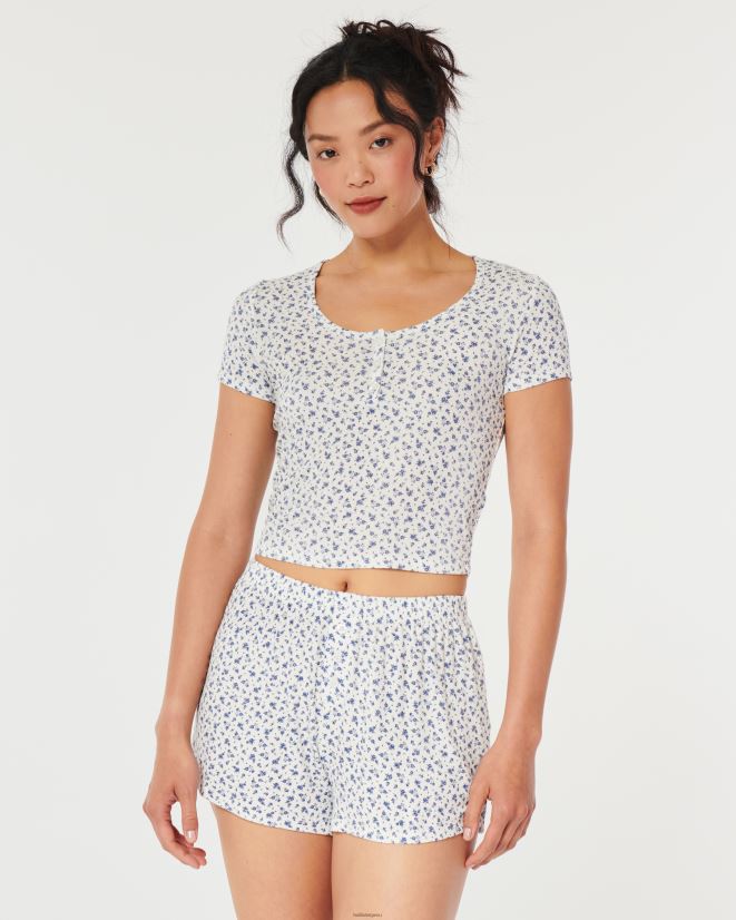 educación física Hollister Camiseta Gilly Hicks Jersey acanalado para dormir para bebé. flores blancas 086N62139 mujer tapas