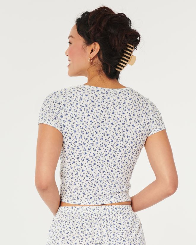 educación física Hollister Camiseta Gilly Hicks Jersey acanalado para dormir para bebé. flores blancas 086N62139 mujer tapas