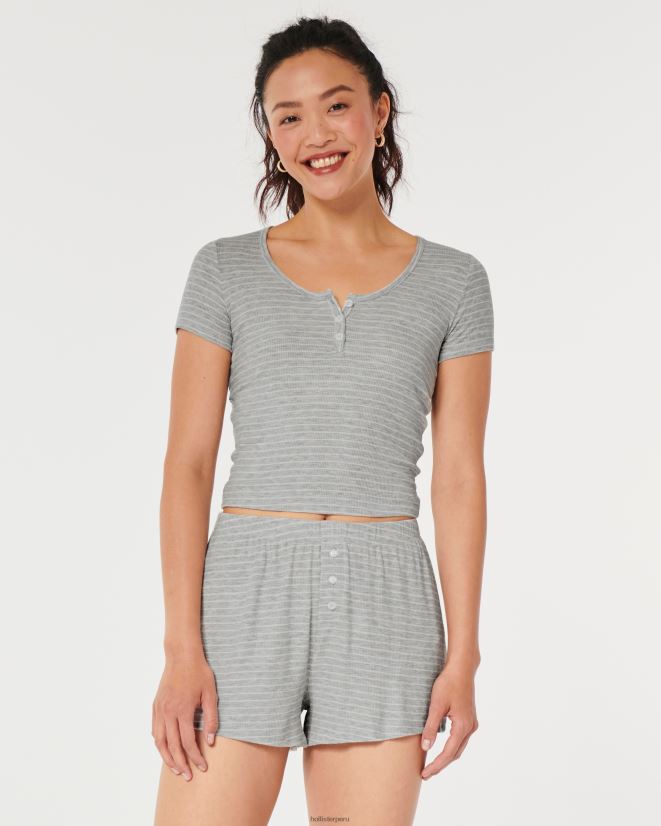 educación física Hollister Camiseta Gilly Hicks Jersey acanalado para dormir para bebé. franja gris claro 086N62443 mujer tapas