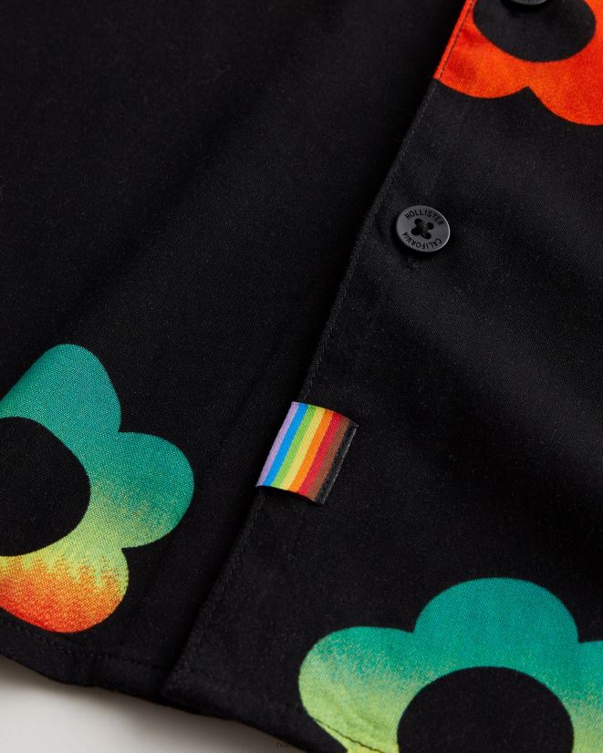 educación física Hollister Pride camisa holgada de manga corta con estampado floral floral negro 086N62283 mujer tapas