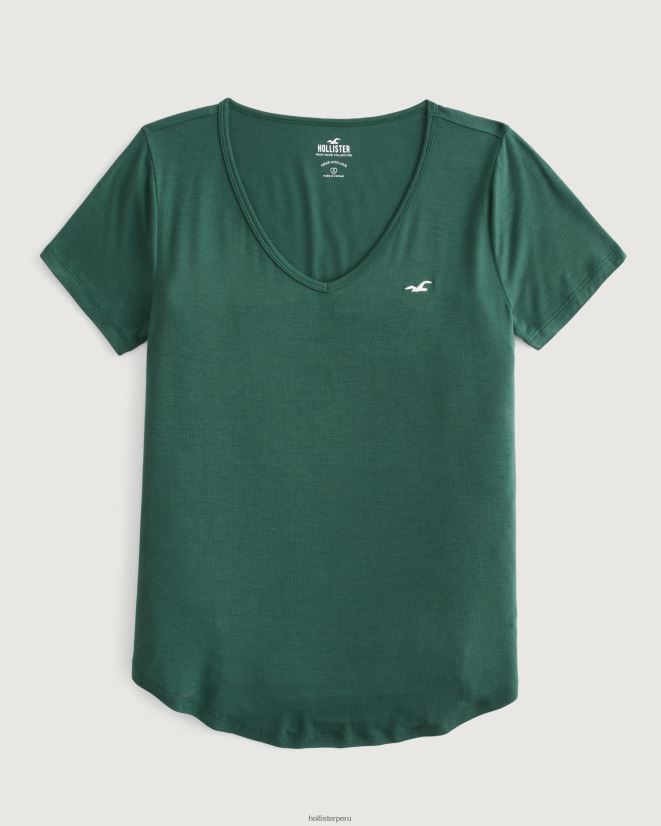 educación física Hollister camiseta Easy Icon con cuello en V verde oscuro 086N6269 mujer tapas