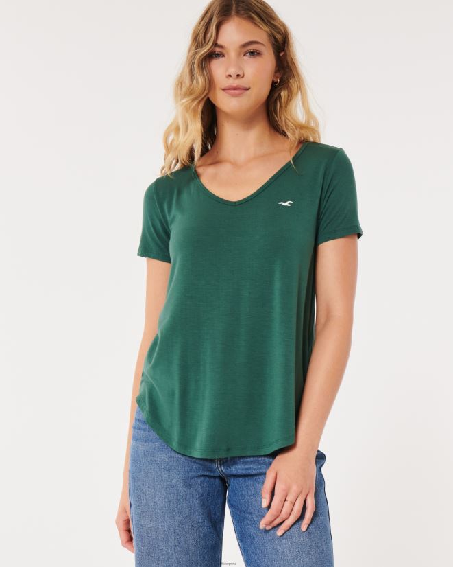 educación física Hollister camiseta Easy Icon con cuello en V verde oscuro 086N6269 mujer tapas
