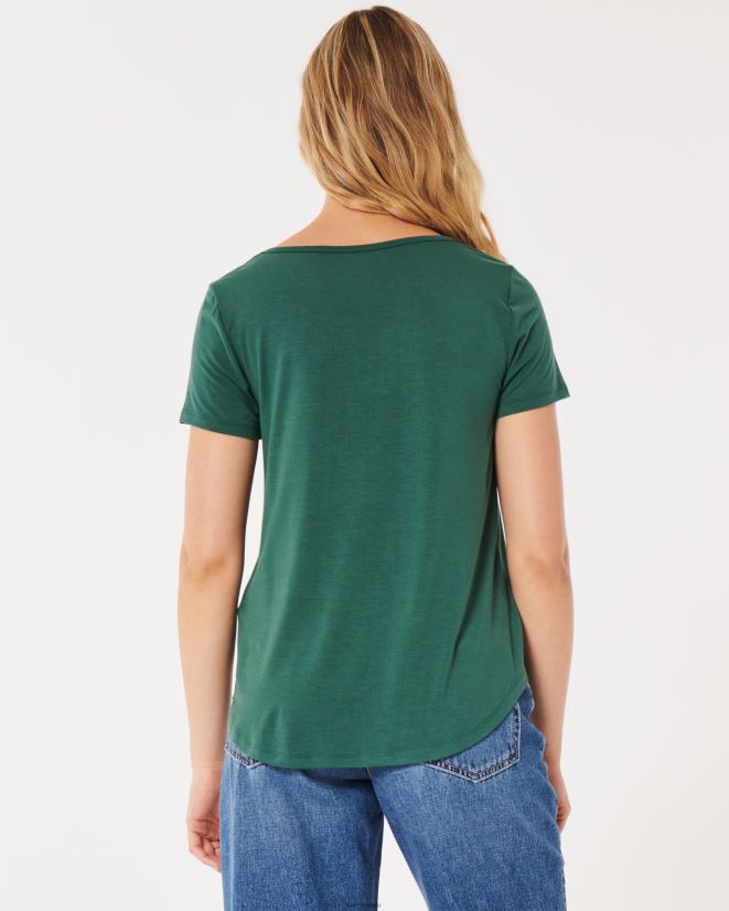 educación física Hollister camiseta Easy Icon con cuello en V verde oscuro 086N6269 mujer tapas