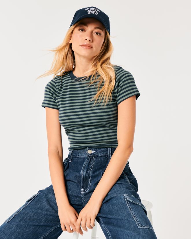 educación física Hollister camiseta de algodón para bebé franja azul marino 086N6221 mujer tapas