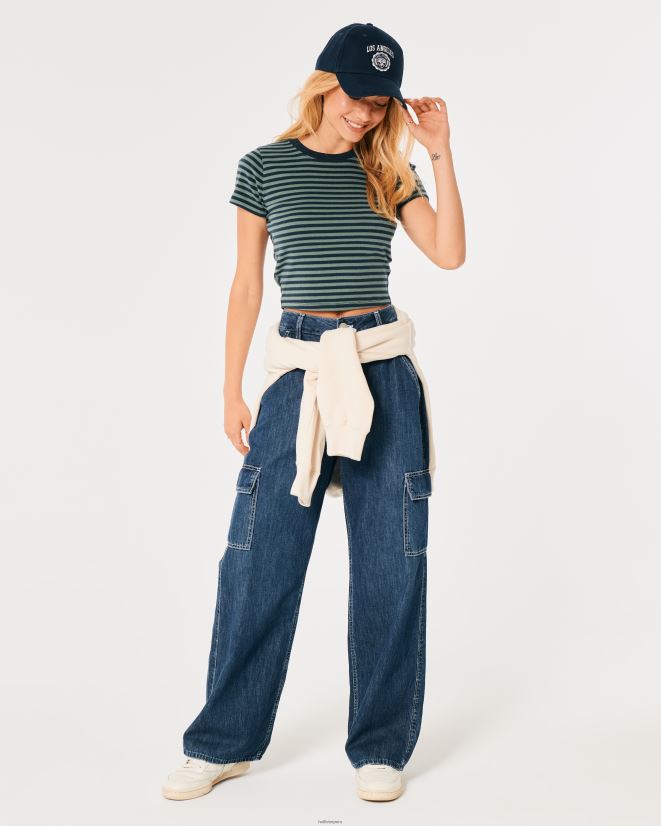 educación física Hollister camiseta de algodón para bebé franja azul marino 086N6221 mujer tapas