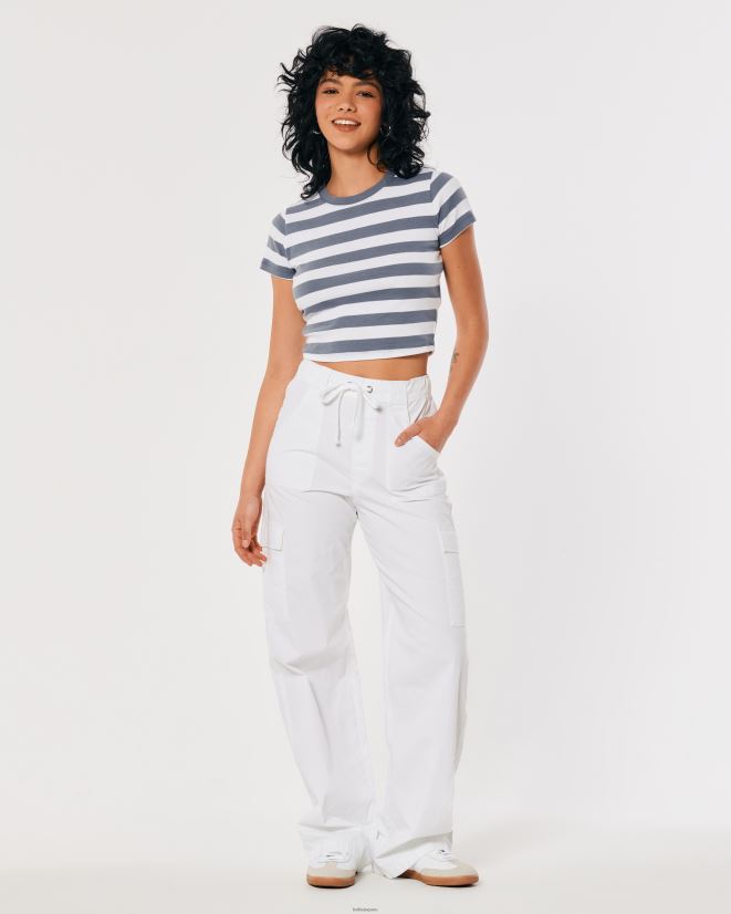 educación física Hollister camiseta de algodón para bebé franja blanca y azul 086N62297 mujer tapas