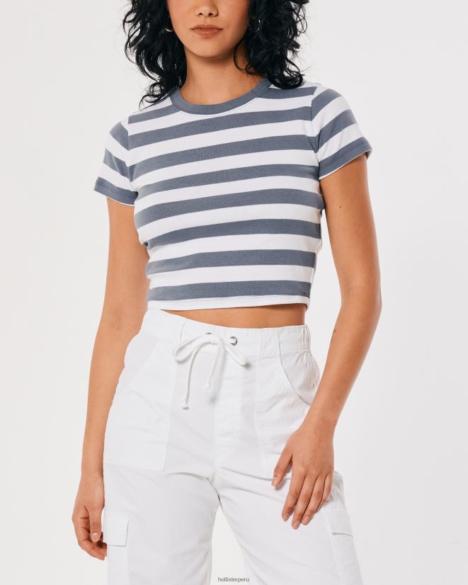 educación física Hollister camiseta de algodón para bebé franja blanca y azul 086N62297 mujer tapas
