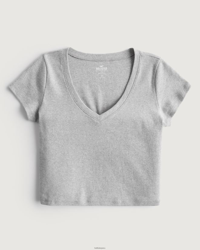 educación física Hollister camiseta de bebé con cuello en v cuero gris 086N62266 mujer tapas