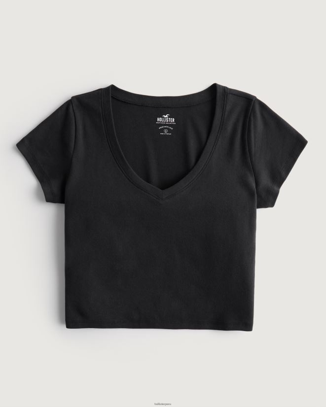 educación física Hollister camiseta de bebé con cuello en v negro 086N62275 mujer tapas