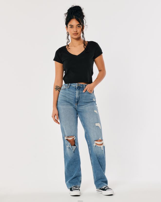 educación física Hollister camiseta de bebé con cuello en v negro 086N62275 mujer tapas