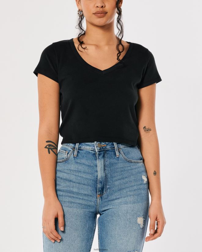 educación física Hollister camiseta de bebé con cuello en v negro 086N62275 mujer tapas