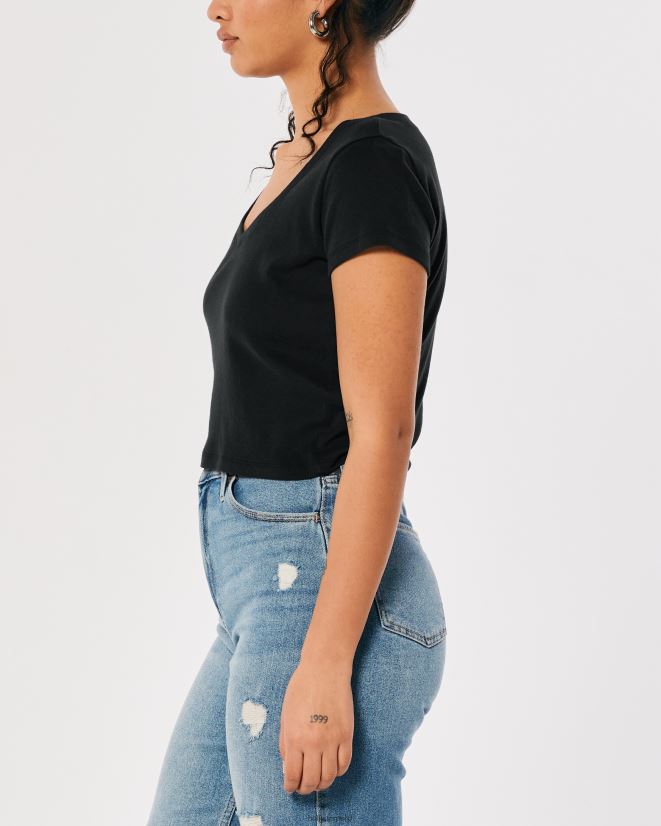 educación física Hollister camiseta de bebé con cuello en v negro 086N62275 mujer tapas