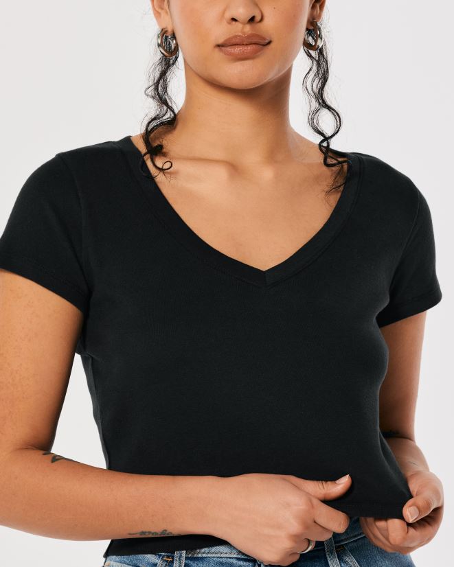 educación física Hollister camiseta de bebé con cuello en v negro 086N62275 mujer tapas