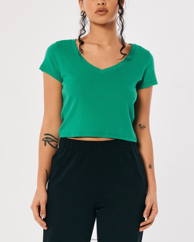 educación física Hollister camiseta de bebé con cuello en v verde 086N62251 mujer tapas