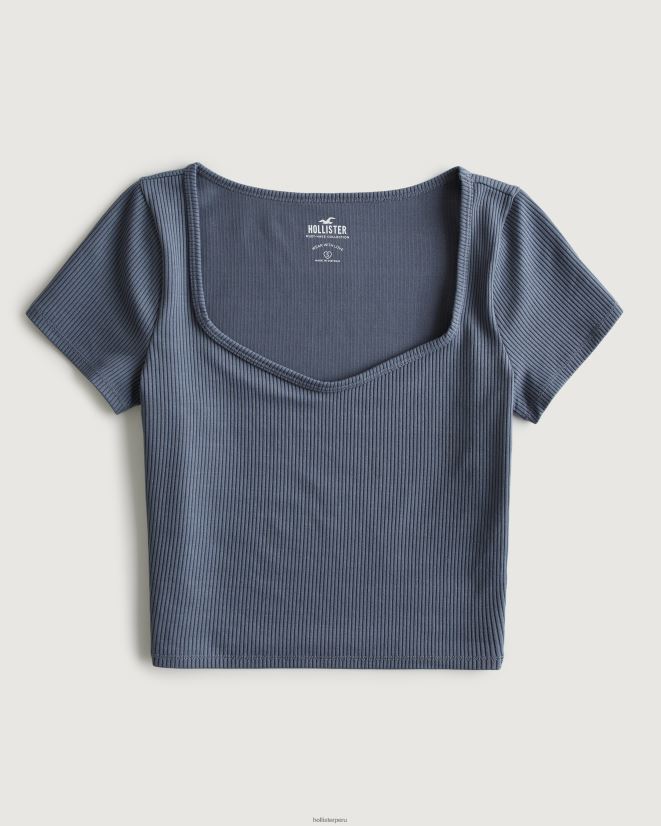 educación física Hollister camiseta de bebé con escote corazón de tejido acanalado sin costuras azul 086N62280 mujer tapas